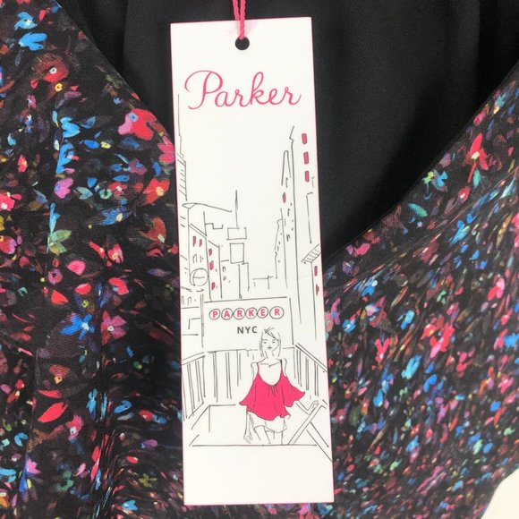 Parker NWT $398 Women's Medium Long Sleeve Ruffle Mini Ditsy Floral Shirt Dress - Picture 10 of 12